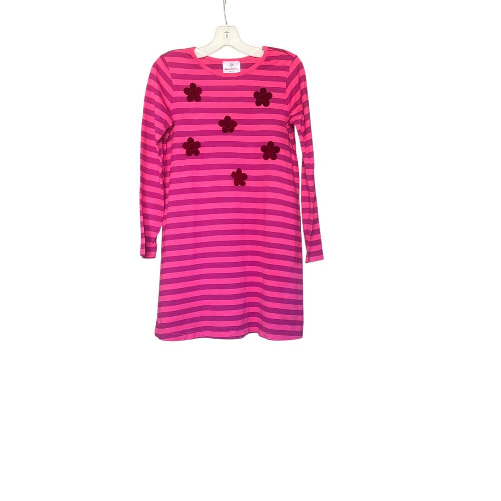 Hanna Andersson Girls Long Sleeve Dress Striped Flower Applique Pink Size 130